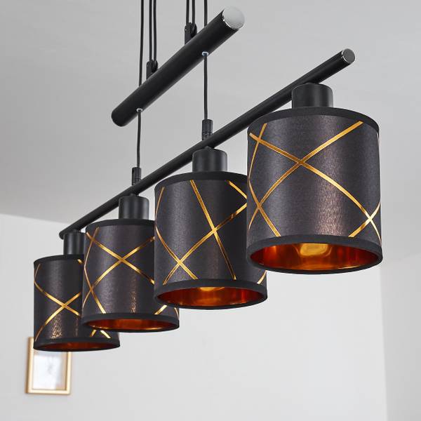 Pendelleuchte Osimo Schwarz - Gold - Webstoff - Aluminium - PVC - 13 x 190 x 76 cm