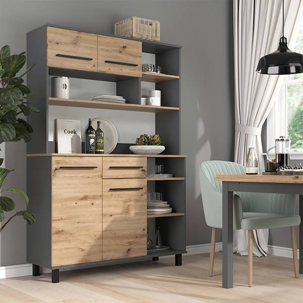 Buffet de cuisine Pure 59911 Anthracite - Imitation chêne noueux - Largeur : 121 cm