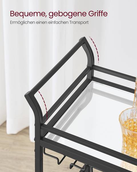Servierwagen Victoria Schwarz - Glas - 47 x 92 x 30 cm
