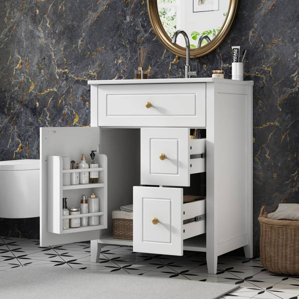 Badezimmerschrank JINBA35 Ⅲ Weiß - Holzwerkstoff - 47 x 87 x 61 cm