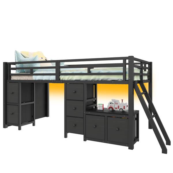 Einzelbett K-2305 Schwarz - Holzwerkstoff - 98 x 105 x 208 cm