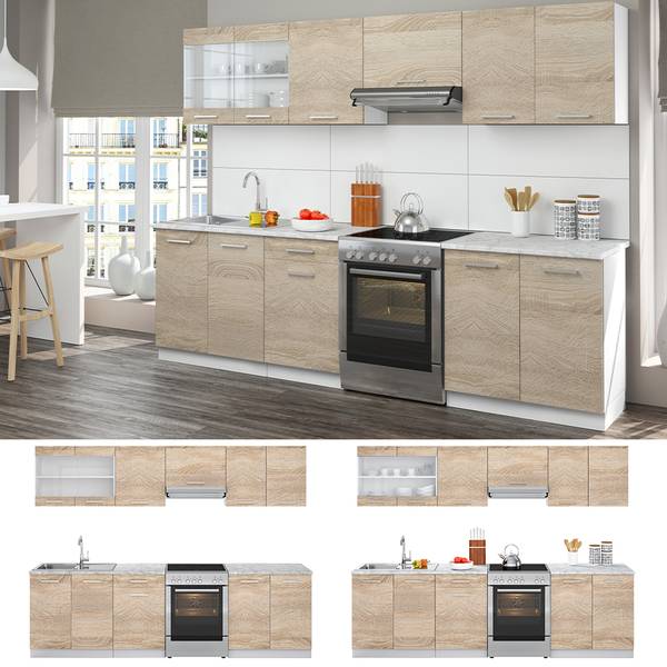 Küchenzeile R-Line 26322 7er Set Braun - Weiß - Holzwerkstoff - 270 x 82 x 60 cm
