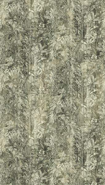 Fototapete Vintage Floral Grau - Grün - Fleece - 159 x 280 x 1 cm