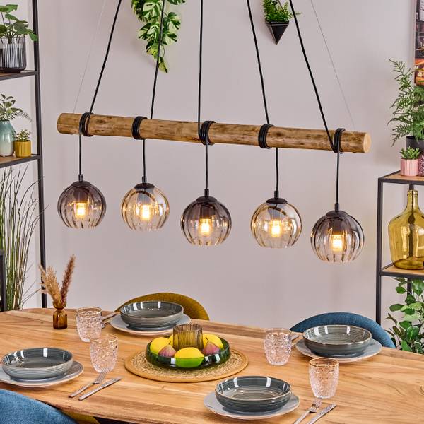 Pendelleuchte Cesaro Braun - Grau - Holzwerkstoff - Metall - 34 x 150 x 100 cm