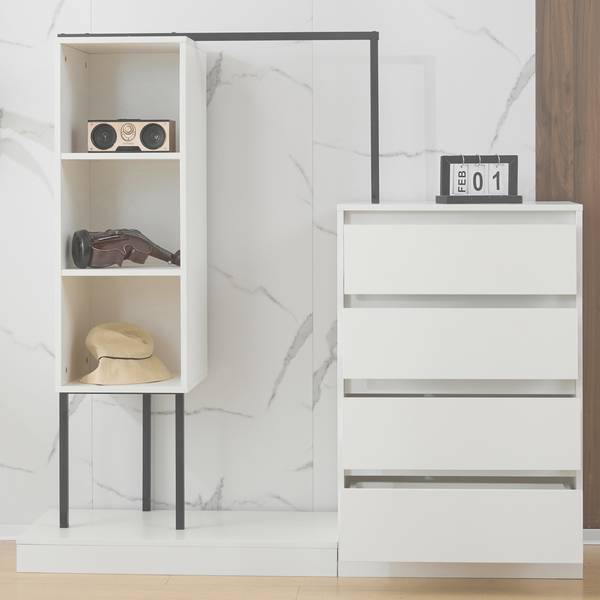 Garderoben-Set Emma Weiß - Holzwerkstoff - 140 x 135 x 38 cm