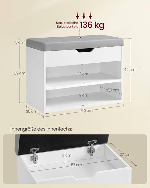 Schuhbank 100634 Weiß - Holzwerkstoff - 73 x 48 x 17 cm