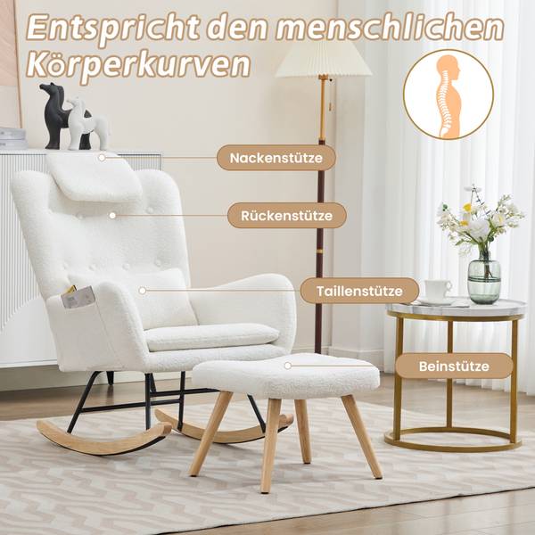 Fauteuil Bascule  Mercury Ⅱ（2-él. ） Marron - Blanc - Flanelle - Polyester - Peluche - Chêne - 73 x 102 x 92 cm