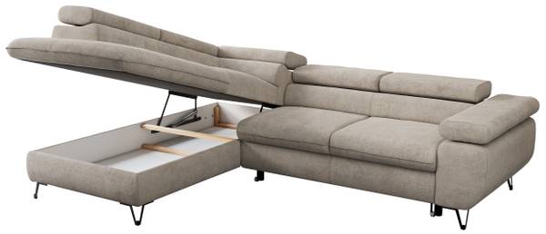 Ecksofa PETER L Greige - Ecke davorstehend links - Ottomane davorstehend links - Schlaffunktion davorstehend links - Strukturstoff - Webstoff