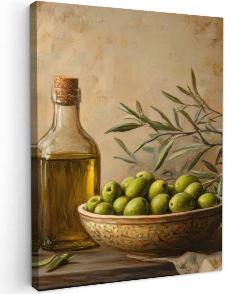 LEINWANDBILD Oliven Grün - Baumwollstoff - 60 x 80 x 2 cm