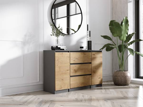 Kommode Tana Anthrazit - Braun - Eiche Dekor - 120 x 78 cm