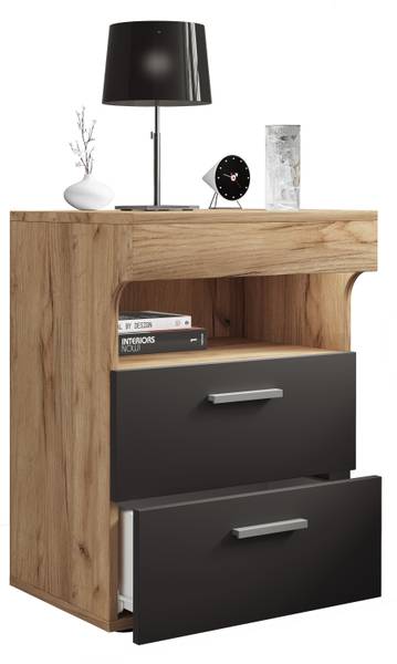 Nachttisch Slepal Anthrazit - Eiche