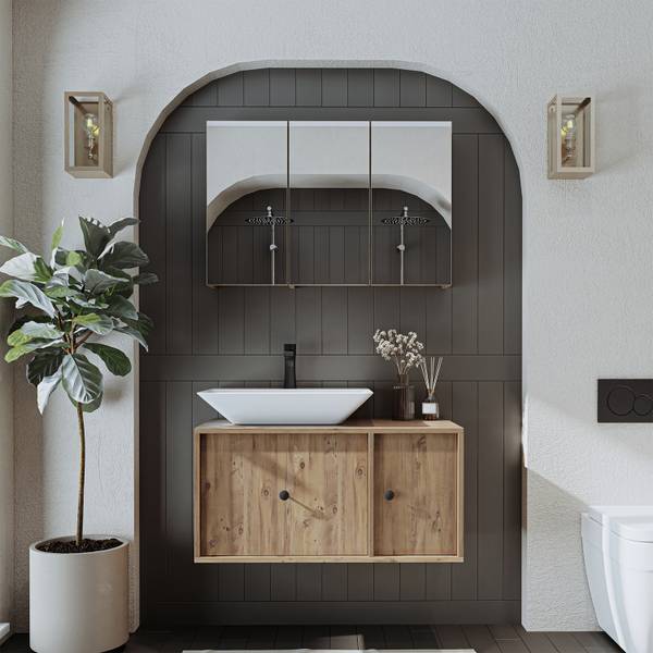 Badmöbel Set GUSTO-II-90 3-teilig Braun - Holzwerkstoff