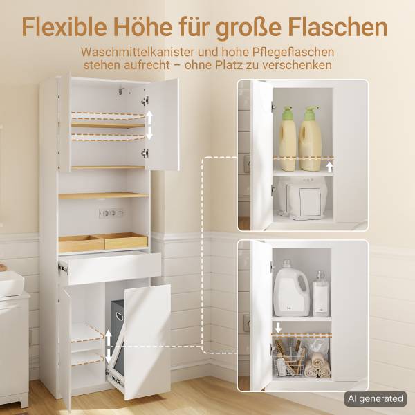 Badezimmerschrank BZR241-E-W Weiß - Melamin - 30 x 180 x 60 cm