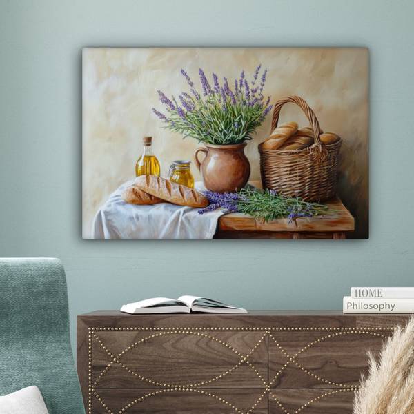 LEINWANDBILD Lavendel Violett - Baumwollstoff - 90 x 60 x 2 cm