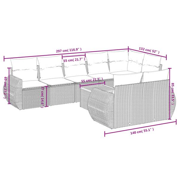 Garten-Lounge-Set 3035815-1 9-teilig Schwarz - Weiß - Polyrattan - 62 x 69 x 62 cm