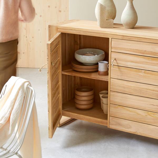 Sideboard Minimalys Beige - Teakholz - 170 x 90 x 40 cm