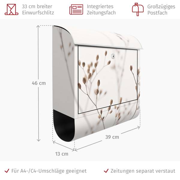 Briefkasten Knospen Wildblumenzweig II Beige - Stahl - 39 x 46 x 13 cm