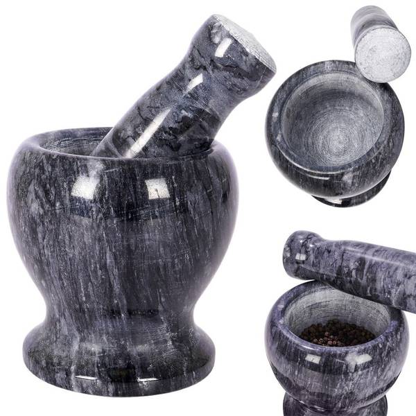 Mörser mit Stößel 259128 Grau - Granit - 11 x 11 x 11 cm