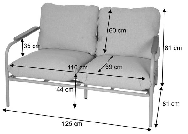 Tuinbank O11 rood - aluminium - 125 x 81 x 81 cm