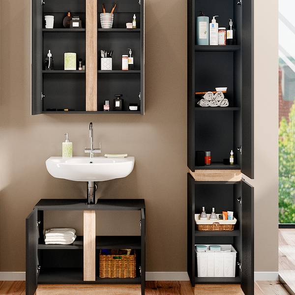 Badmöbel-Set Gloria 40894 3er Set Braun - Grau - Holzwerkstoff - 70 x 55 x 34 cm