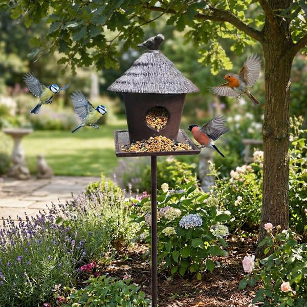 Gusseisen Vogelfutterhaus mit Ständer Braun - Gusseisen - 16 x 110 x 16 cm