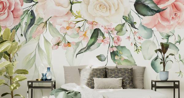 Papier peint Roses feuilles aquarelles 520 x 318 x 318 cm