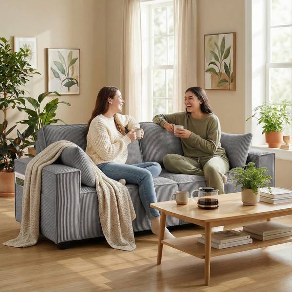 3-Sitzer Sofa 83B-784V00LG Grau - Cord - 79 x 91 x 218 cm