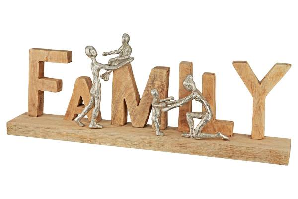 Holz Schriftzug Family Handgefertigt ALU Braun - Silber - Aluminium - 55 x 21 x 8 cm