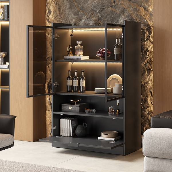 Vitrine Ourea Ⅰ Noir - Bois manufacturé - Verre - 35 x 120 x 80 cm