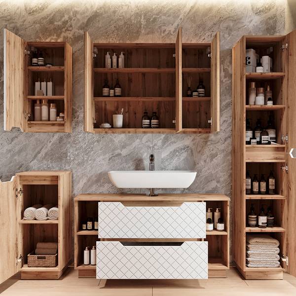 Badmöbel-Set Lotta 59436 Weiß - Holzwerkstoff - 120 x 63 x 35 cm