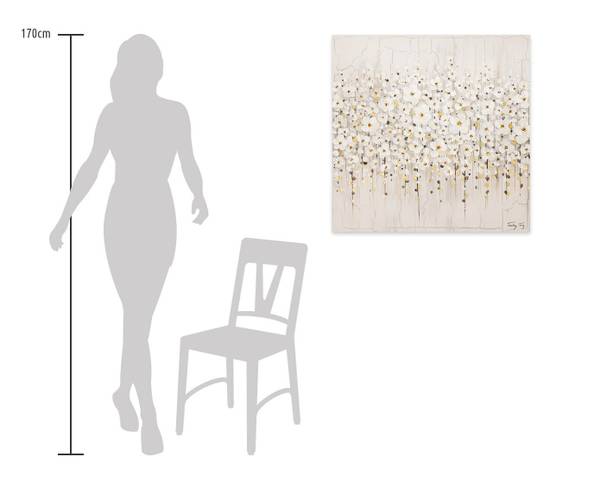 Acrylbild Handgemalt Blüten Oz Schwarz - Baumwollstoff - 80 x 80 x 4 cm