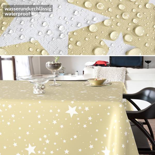 Wachstuchtischdecke Sterne Beige - Tiefe: 180 cm