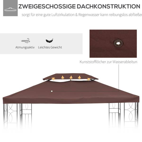 Pavillon Ersatzdach 01-0082 Braun - Textil - 300 x 20 x 400 cm