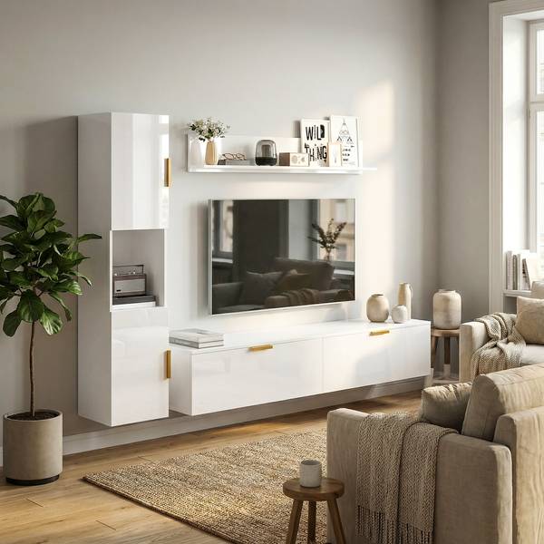 Wohnwand 83B-692V90WT 4er Set Weiß - Holzwerkstoff - 33 x 30 x 180 cm