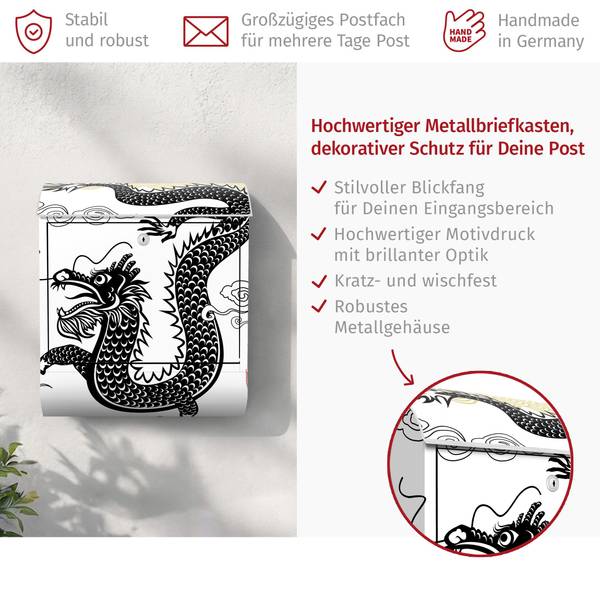 Briefkasten Asiatischer Drache Schwarz - Stahl - 39 x 46 x 13 cm
