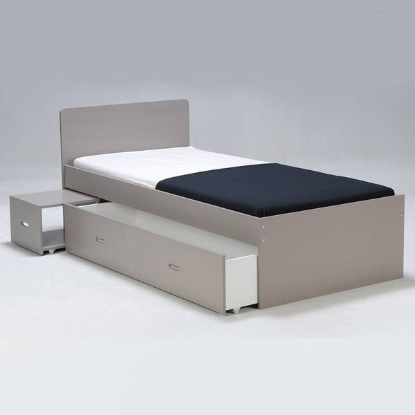 BETT ZENIA mit Nachttisch Schublade Grau - 96 x 80 x 195 cm