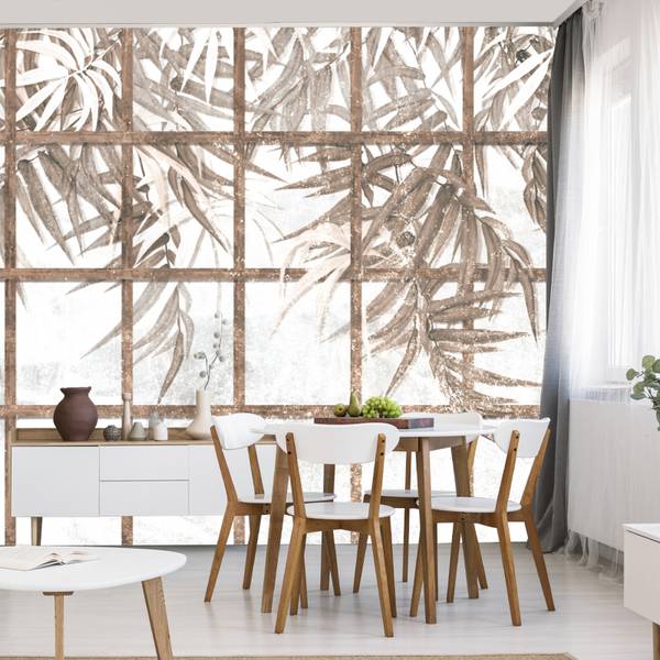 Papier Peint FEUILLES Plantes Béton Marron - 368 x 254 x 254 cm
