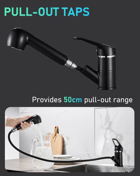 Küchenarmatur Ausziehbar, 2 Sprühmodi Schwarz - Edelstahl - 24 x 8 x 36 cm