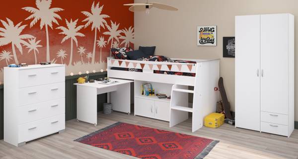 Kinderzimmer Releave 3-teilig Weiß - Holzwerkstoff - 115 x 185 x 204 cm