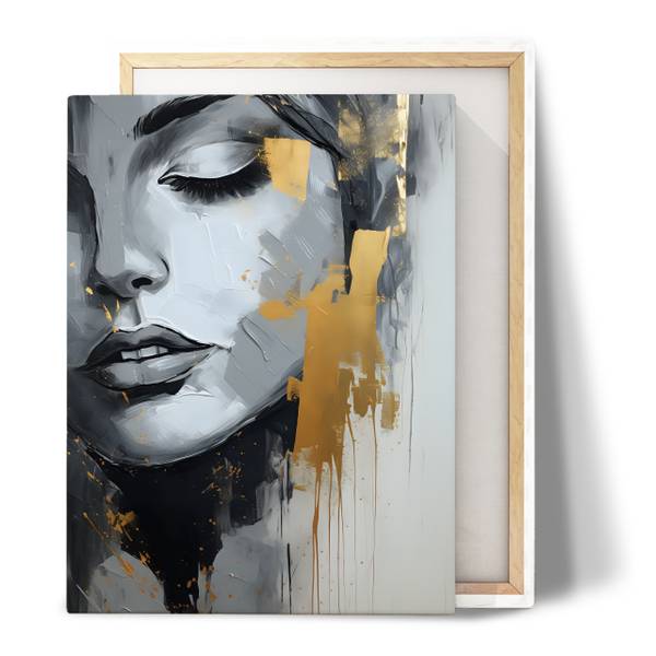 Afbeelding Het gezicht VROUW beige - zwart - bruin - grijs - linnen - 40 x 60 x 60 cm