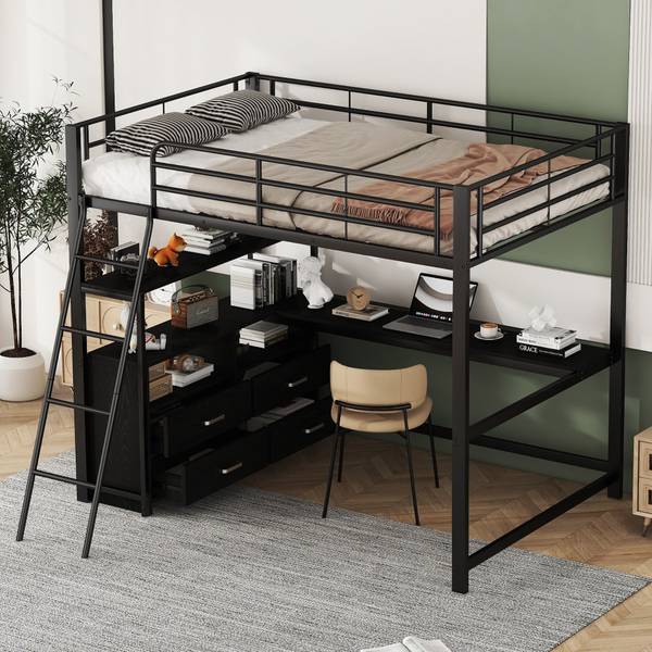 Hochbett BB3715 Schwarz - Metall - 145 x 180 x 204 cm