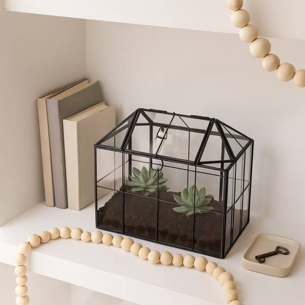 Modernes Pflanzenterrarium Glas Hausform Schwarz - Glas - Metall - 25 x 20 x 14 cm