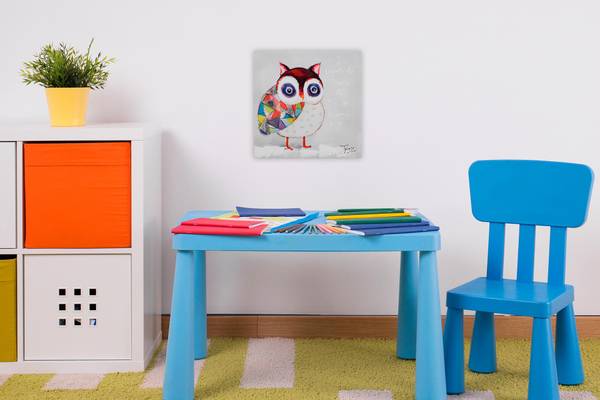 Impression sur toile Hibou Momo Coton - 25 x 25 x 4 cm