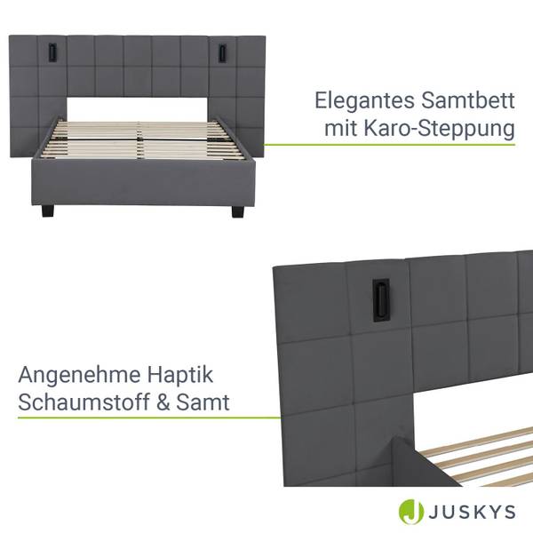 Polsterbett Luzano Grau - Holzwerkstoff - 140 x 110 x 200 cm