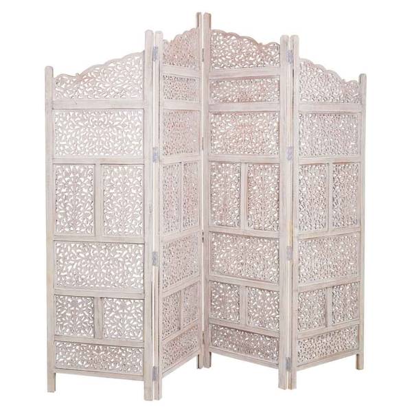 Paravent 4523334533 Weiß - Massivholz - 200 x 180 x 3 cm