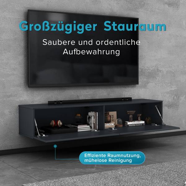 TV Lowboard TV Schrank Fernsehschrank02 Schwarz - Tiefe: 100 cm