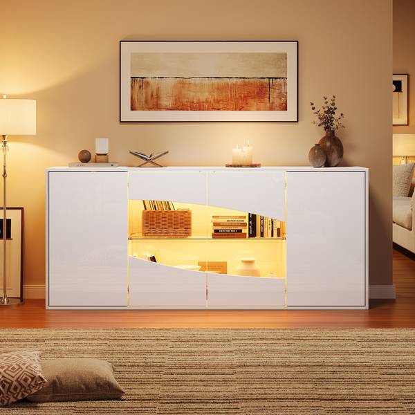 Sideboard Electra Ⅱ Weiß - Holzwerkstoff - Glas - 160 x 70 x 35 cm