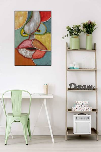 Acrylbild Handgemalt Gesicht Sig Baumwollstoff - 60 x 90 x 3 cm