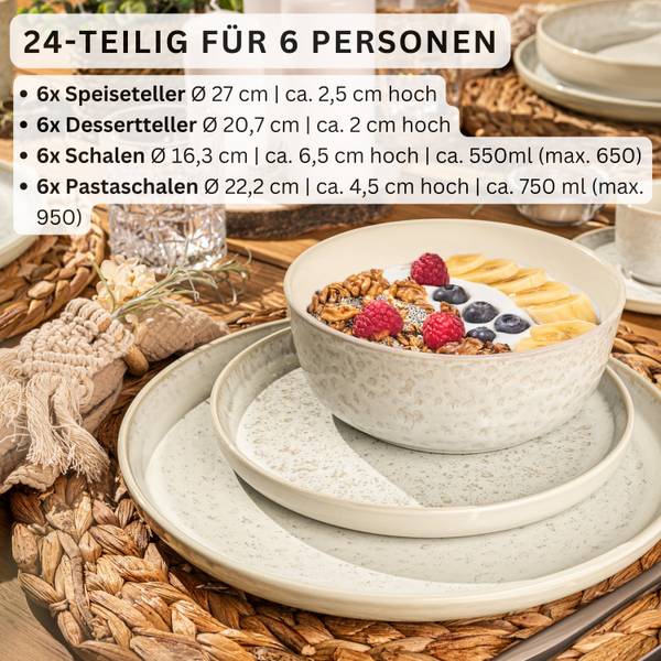 Tafelservice Key West- 24 teilig Beige - Stein - 27 x 7 x 27 cm