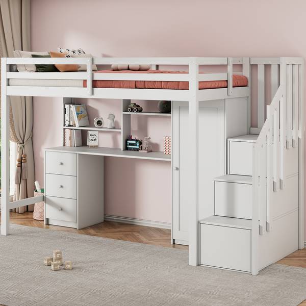 Hochbett AtticWoody Ⅰ Weiß - Massivholz - 94 x 165 x 251 cm